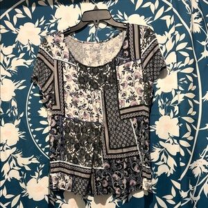 Croft & Barrow Black and White Floral Patchwork Top